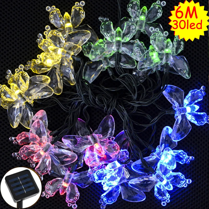 Outdoor Novelty 30 Leds 6M Solar LED Butterfly Holiday String Lights