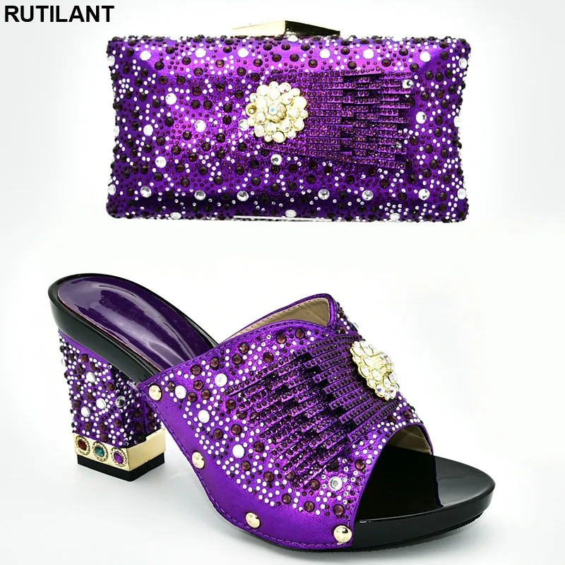 

New Arrival Italian Ladies Shoes and Bags To Match Set Decorated with Appliques Plus Size Shoes Women Heel Elegant Crystal Shoes
