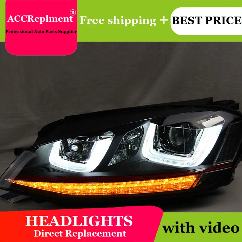 

Car Styling for VW Golf7 LED Headlights Golf 7 Halogen Signal DRL Lens Double Beam H7 HID Xenon bi xenon lens