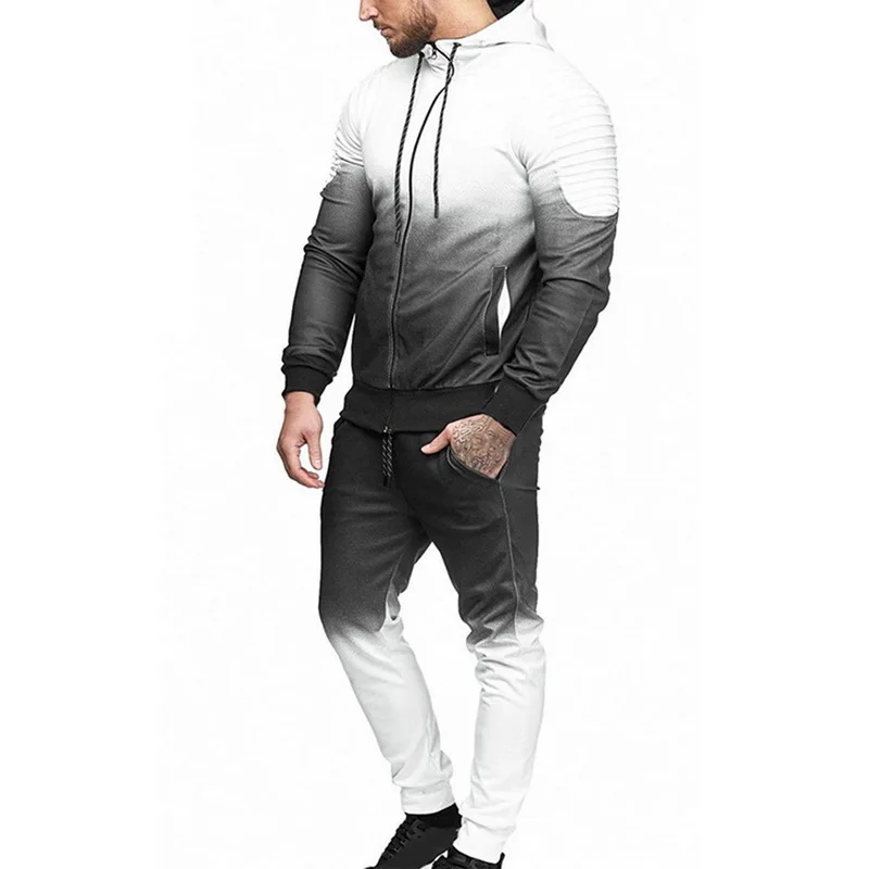 Oeak повседневный мужской комплект спортивный костюм Модный 3D принт драпированные толстовки с длинными рукавами на молнии топы и брюки 2019