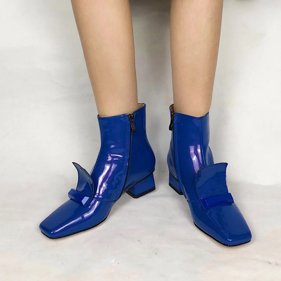 Prova Perfetto Европейский стиль подиума натуральная кожа короткие сапоги для женщин квадратный носок средний каблук ботильоны боковая молния зимняя обувь