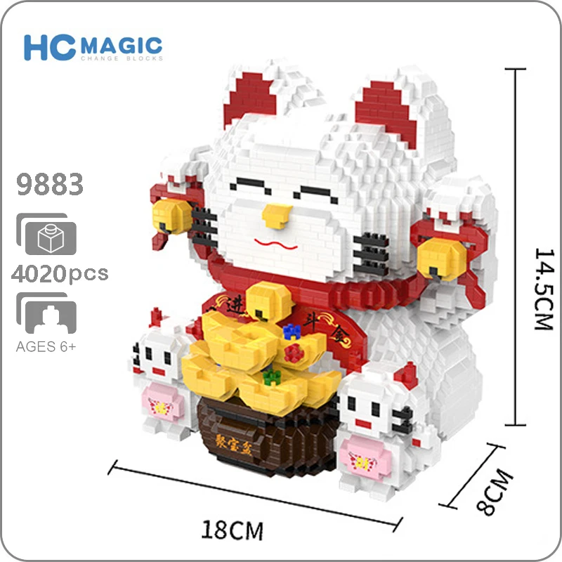 

2019 Lucky Fortune Cat Piggy Bank Money Box Animal 3D Model DIY Diamond Mini Building Nano Blocks Bricks Toy for Children Gift