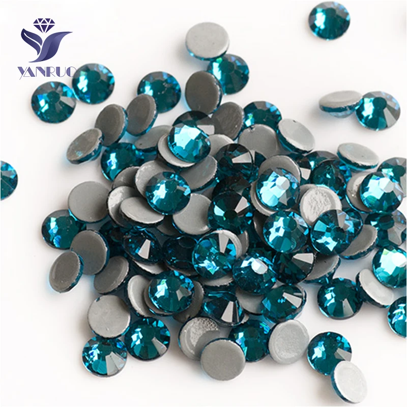 

YANRUO 2058HF SS20 Blue Zircon 1440Pcs Flat Back Glass Stones Hot Fix Strass Crystal Hotfix Rhinestones For Dresses