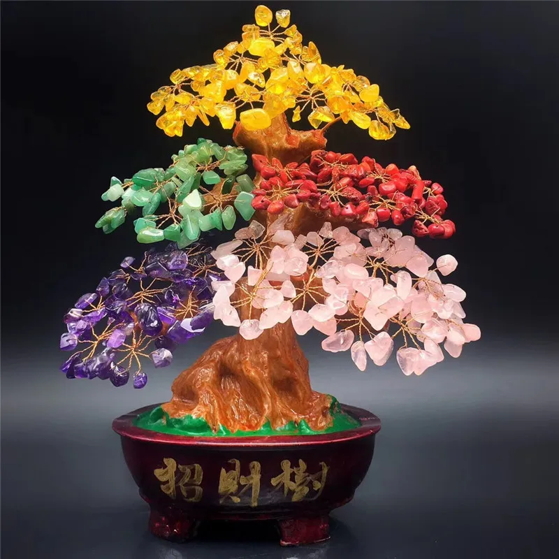 

30cm Natural crystal multi - color fortune tree home decoration
