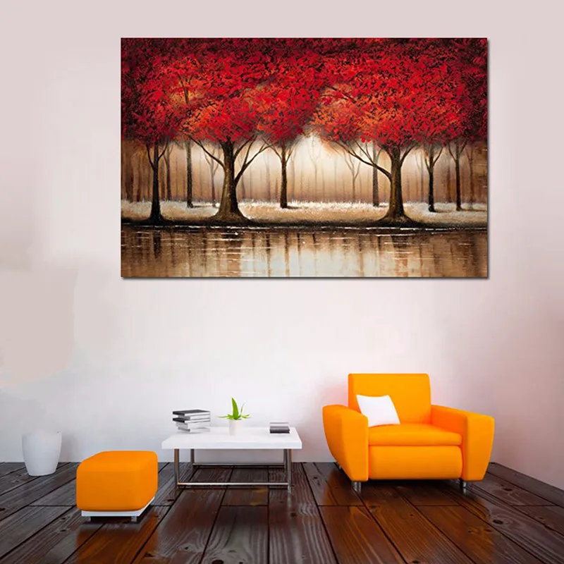 

Handmade Large Knife Red Trees Wall Painting Home Decoration Art Pictures Hand-painted Abstract Landscape Oil Painting on Canvas