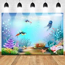 Neoback Mermaid Photography Backdrops Underwater Birthday Party Background for Children Baby Shower Banner Fish Water Grass