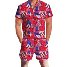 Флаг США Мужчины Rompers 3D Цветочный Принт Смешной Комбинезон Playsuit Мужской Гарем Комбинезон