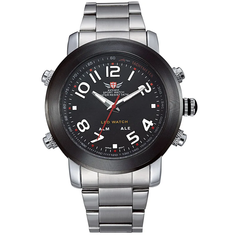 Бренд EPOZZ, мужские спортивные часы из полностью стали, кварцевые часы для гольфа, светодиодный дисплей, военные армейские часы, relojes hombre montre homme - Цвет: 1105 sliver black
