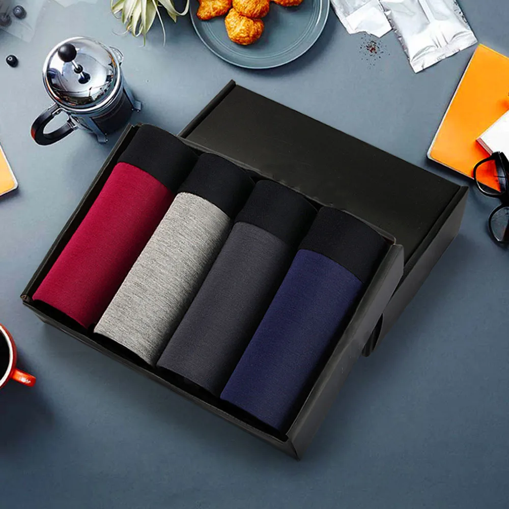 

4pcs/lot Male Panties Cotton Men's Underwear Boxers Breathable Man Boxer Solid Large size Underpants U Convex Pouch Shorts