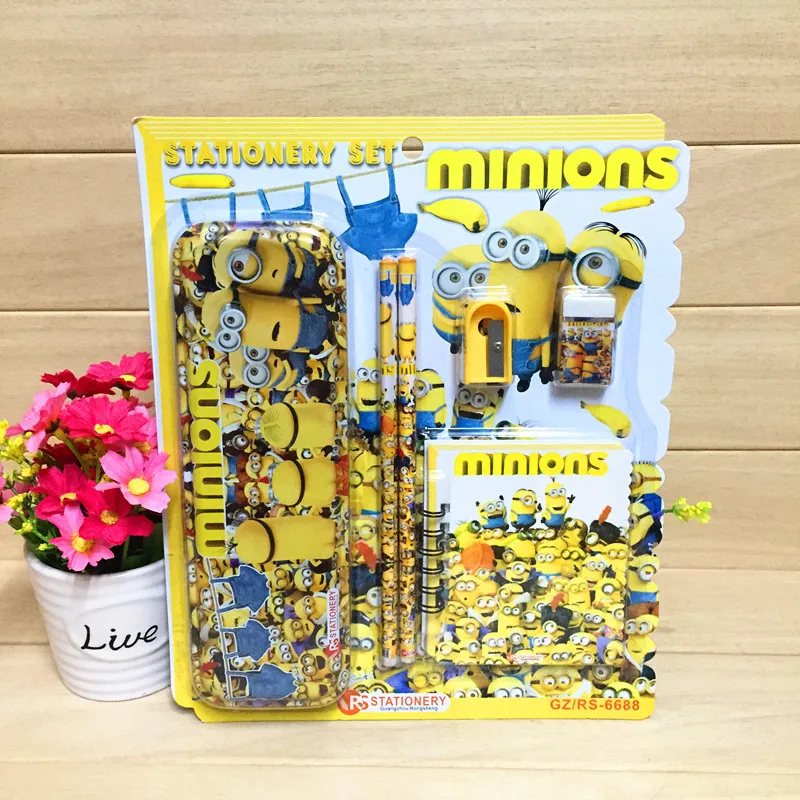 DESPICABLE ME MINIONS 5 Piece Small//Large Stationery Sets Pen Ruler Eraser Book