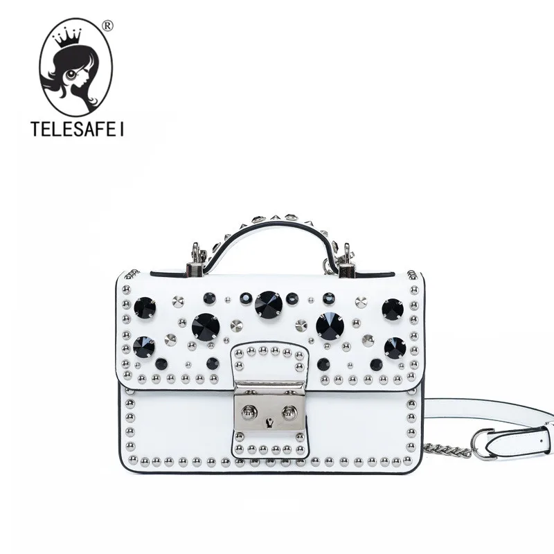 

telesafei Bag 2018 new fashion leather bag rivets small bags shoulder skew chain bags for girls fake designer handbags