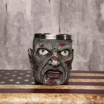 

Personalized Skull mug Double Wall Coffee cup Creative Stainless Steel Knight Tankard Dragon Drinking Tea Cup Christmas gift