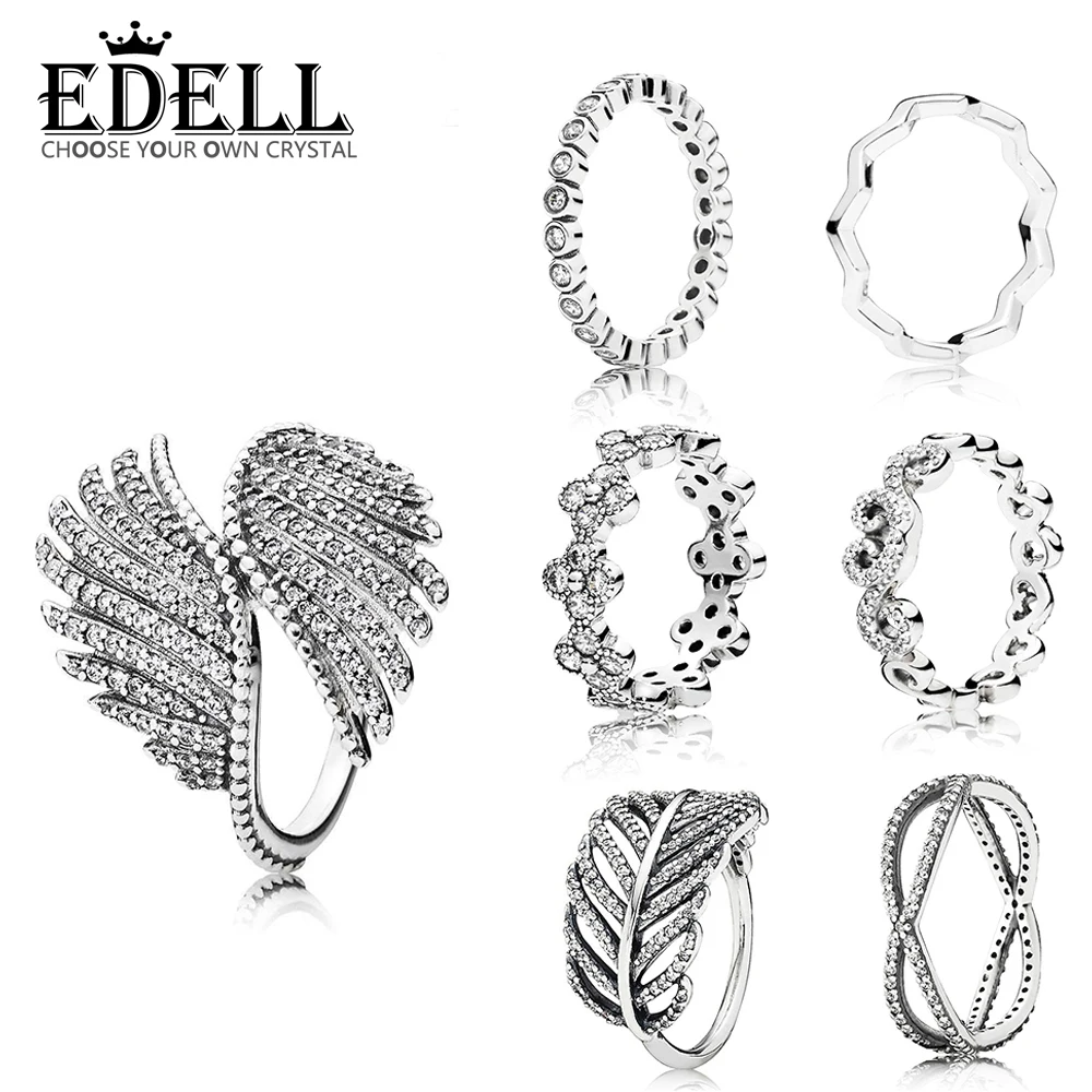 

EDELL 100% 925 Sterling Silver Majestic Feathers Ring TIMELESS ZIG ZAG RING HEART SWIRLS RING ALLURING SMALL BRILLIANT CUT RING