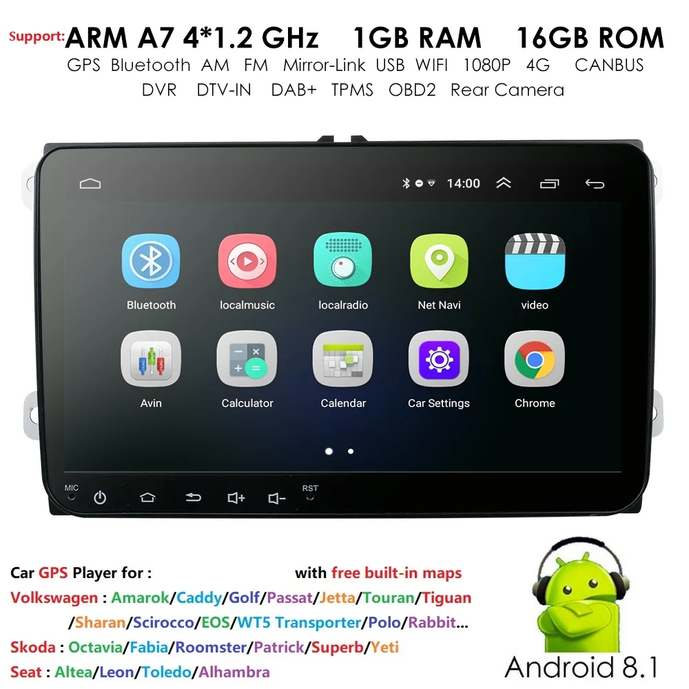 

Car Multimedia 2 Din Auto Radio GPS Android 9 For VW/Volkswagen/POLO/Golf/Skoda/Octavia/Seat/Leon Navigation radio tape recorder