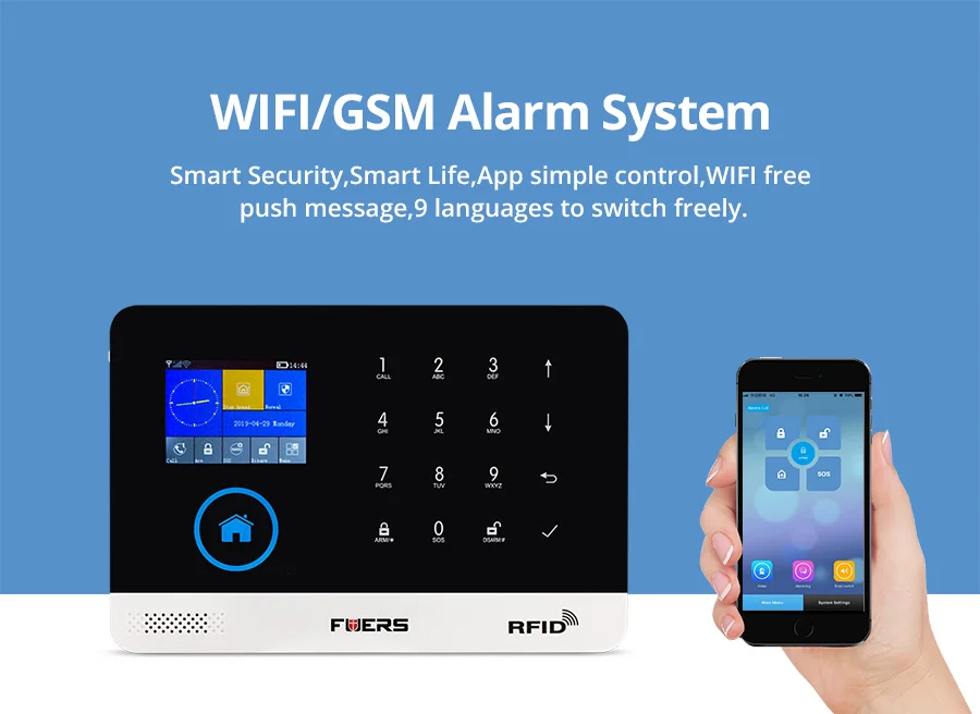 FUERS PG103 WiFi GSM Беспроводная охранная умная домашняя система охранной сигнализации RFID противоугонная система Поддержка 9 языковых приложений управления