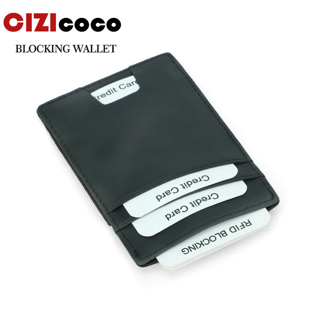 

Slim Leather ID/Credit Card Holder Bifold Front Pocket Wallet With RFID Blocking Business Card Holder 100% Genuine Leather