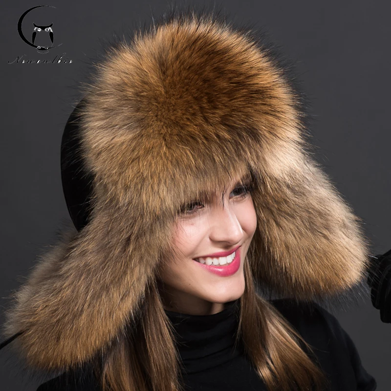2016 fashion hiver Raton Laveur Fourrure Chapeau De Fourrure Véritable Pompon Caps Hat