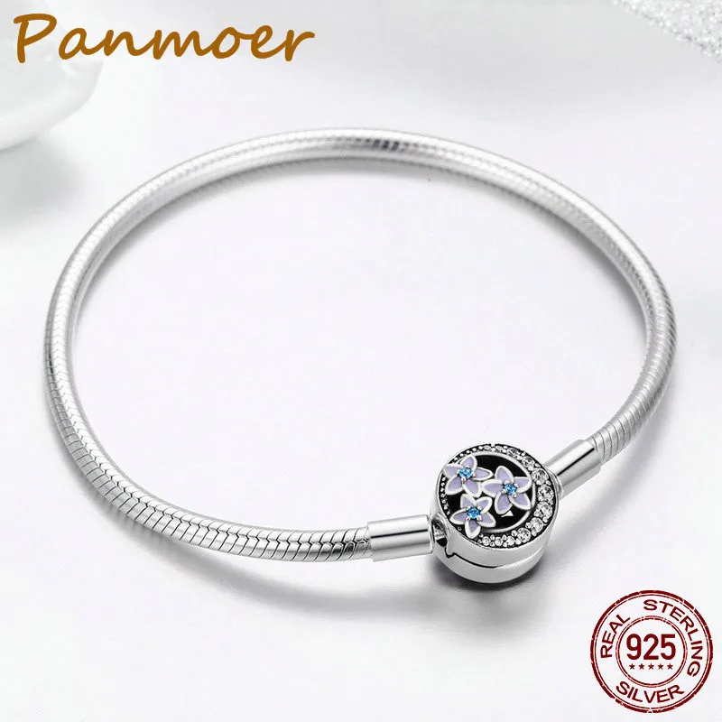 

Real 925 Sterling Silver Spring Flower and Luminous Moon Clasp Snake Chain Bracelet DIY pan Silver Jewelry S925 SCB068