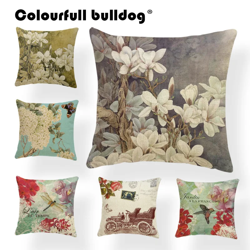 

Hydrangea Cushions Vintage Car Flower Pillow Case Decorativa Throw Pillow Cover 17.7Inch Polyester / Linen Personalized Photo