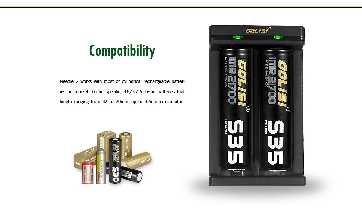 Golisi Needle 2 LED Indi USB Port Smart Lite Battery Charger For Li-ion Battery 2Slots