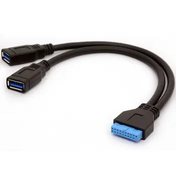 

LBSC USB 3.0 Motherboard Adapter Cable 20 Pin Header Convert to Two Female A type Lead for DIY Gaming PC 25cm