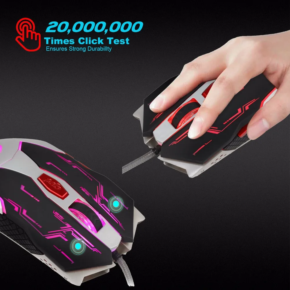 

HXSJ Metal Gaming Mouse 2500DPI 6 Button LED Optical Mouse Macro Programmable Mice USB Computer Mouse Gamer PC for LOL Laptop