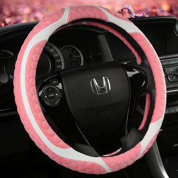 

KKYSYELVA Warm Fur Car steering wheel cover Winter Woolen Interior Accessories 38cm wool Auto Steering-wheel Covers
