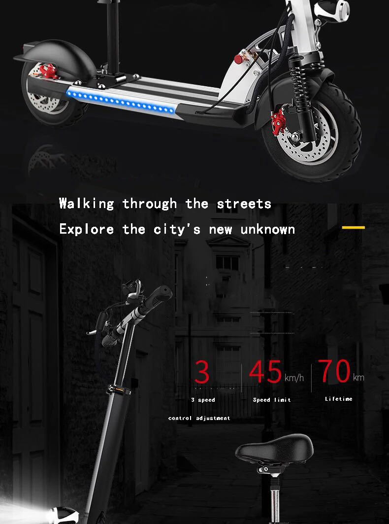 Электрический скутер с сиденьем 10 дюймов мощный мотор скутер с рулевой отдачей складной электрический велосипед скутеры для взрослых