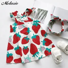 Платья для маленьких девочек; летнее Брендовое детское платье принцессы с рисунком клубники; детское платье с повязкой на голову; От 1 до 6 лет; детская одежда