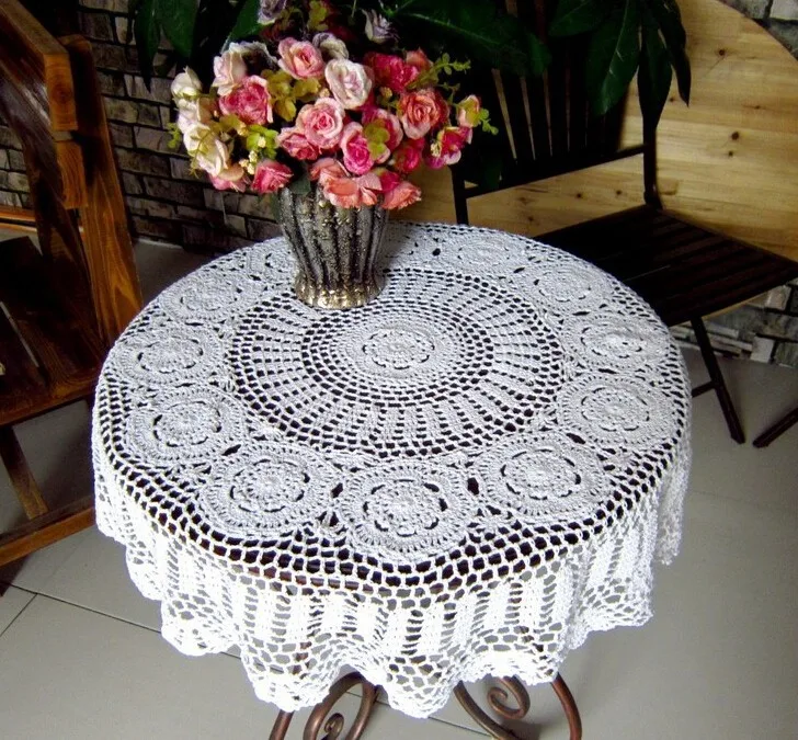 Ручная работа хлопок крючком цветы ретро круглые скатерти Doilies круглые белые и бежевые