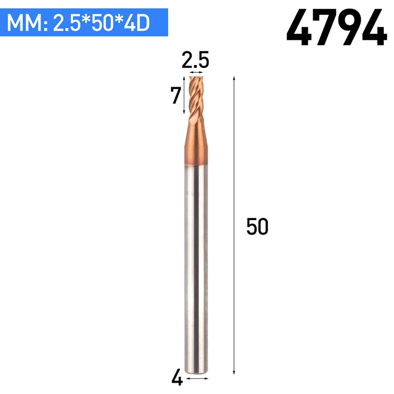HUHAO 1 шт. Вольфрамовая сталь спиральный угол 35 град фреза сплав покрытие Фрезы HRC50 ЧПУ Инструмент 4 флейты Концевая мельница для металла - Длина режущей кромки: 4794