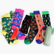 Хлопковые счастливые мужские носки, женские повседневные носки в британском стиле Харадзюку, ананас, арбуз, кактус, модная новинка художественная одежда для пар