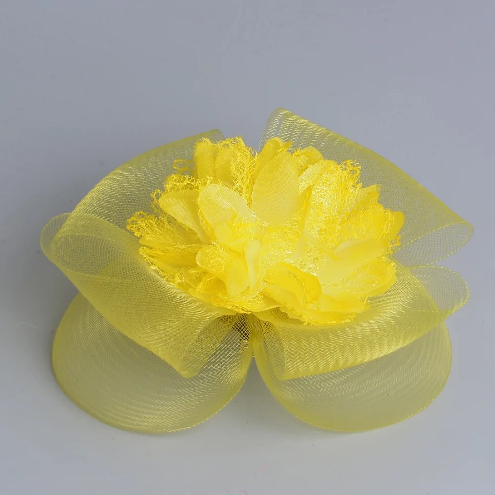 23 дизайн ручной работы желтые вуалетки цветы шляпка для церкви кружева перья вуаль для волос Зажимы Коктейльные Свадебные вечерние женские волосы