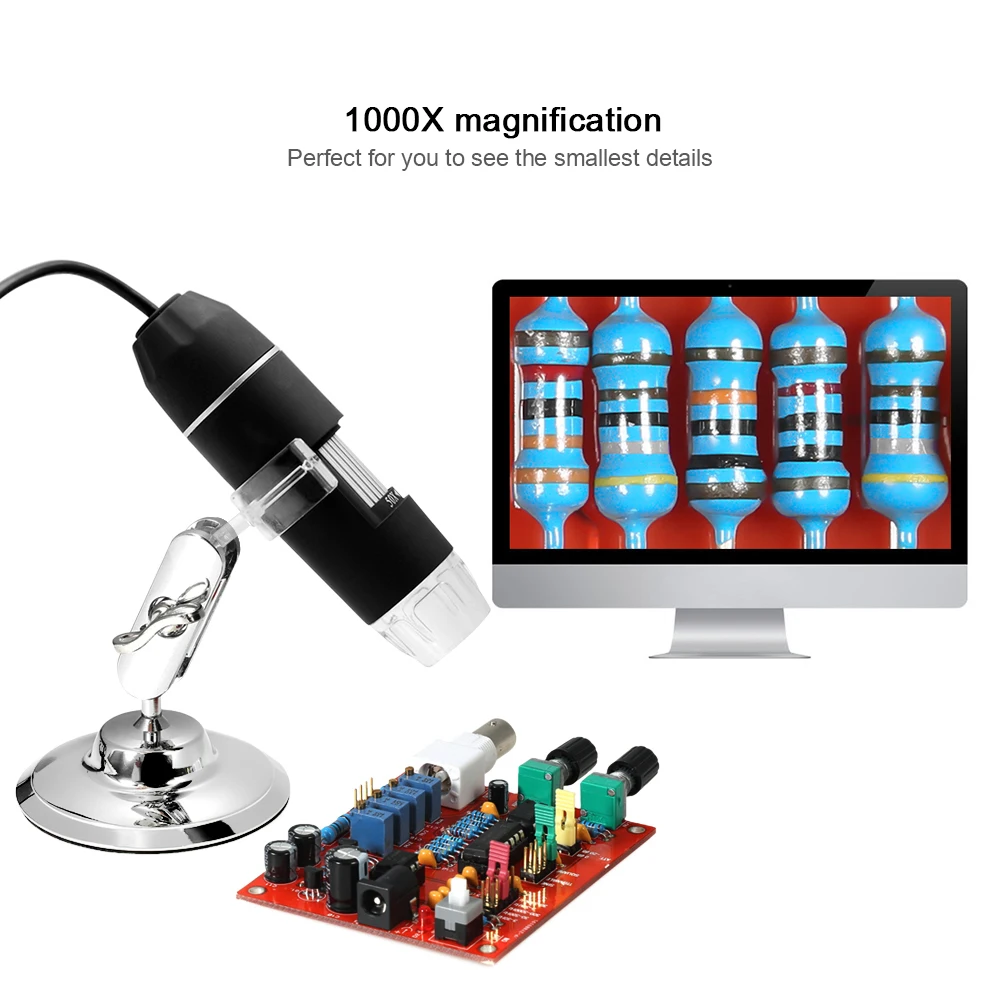 

1000X USB Digital Microscope Magnifier Endoscope 8-LED OTG with Stand 0.3M CMOS For industrial inspection insect/plant/skin