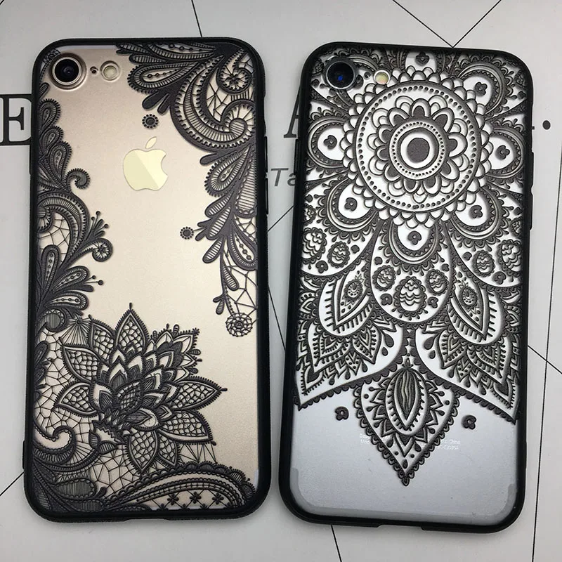 

Kerzzil 3D Lace Mandala Rose Case for iPhone 7 6 6S 8 Plus Sunflower Soft TPU Cases Cover Back for iPhone X 6 7 8 Couque Capa