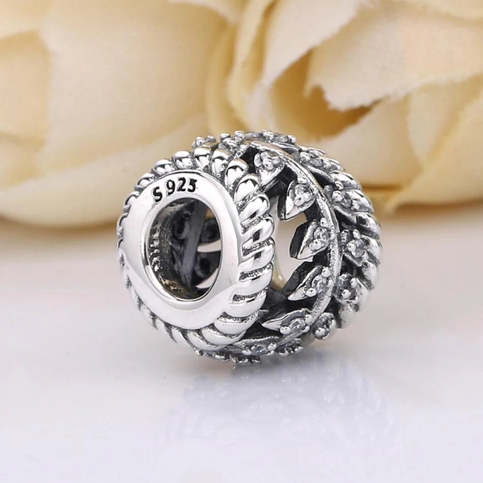 

New Openwork Intertwined Twisted Leaves With Crystal Bead Fit Pandora Bracelet Bangle DIY Jewelry 925 Sterling Silver Bead Charm
