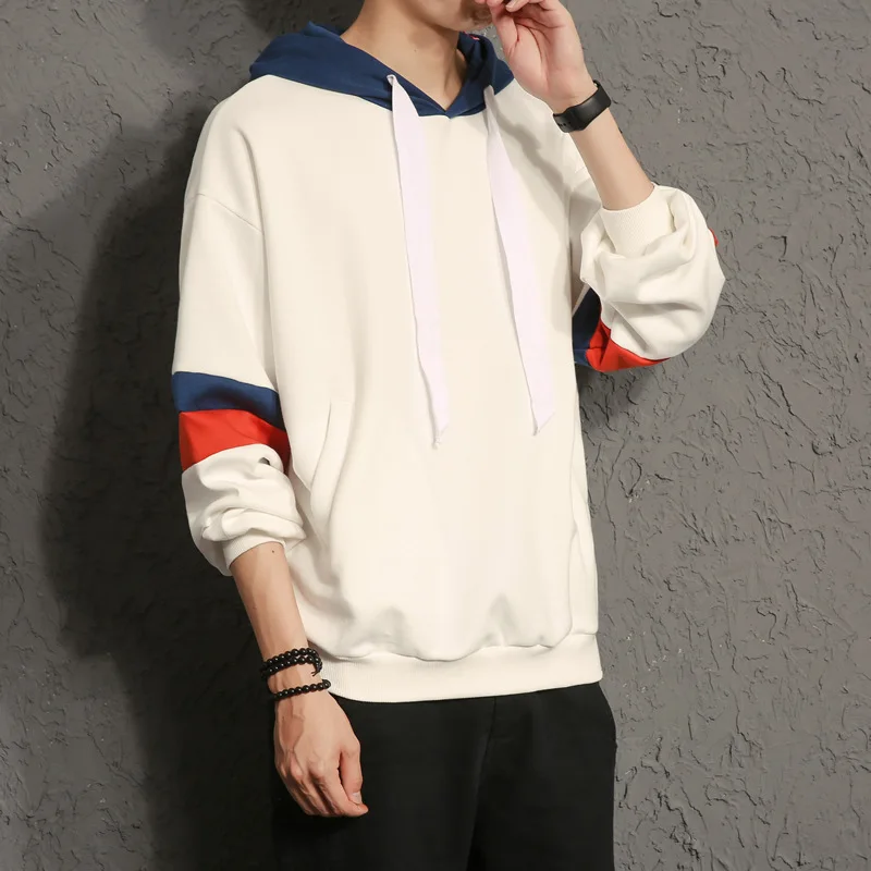 White new arrival autumn winter long sleeve thick Japanese style sweatshirts men loose patchwork male hooded plus size 5XL
