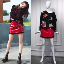 Mingxingsunyi's Same Black Embroidery Flower V Shoulder Sweater Lazy Tie 2019 Pullovers  V-Neck  Cashmere Black Sweater Women