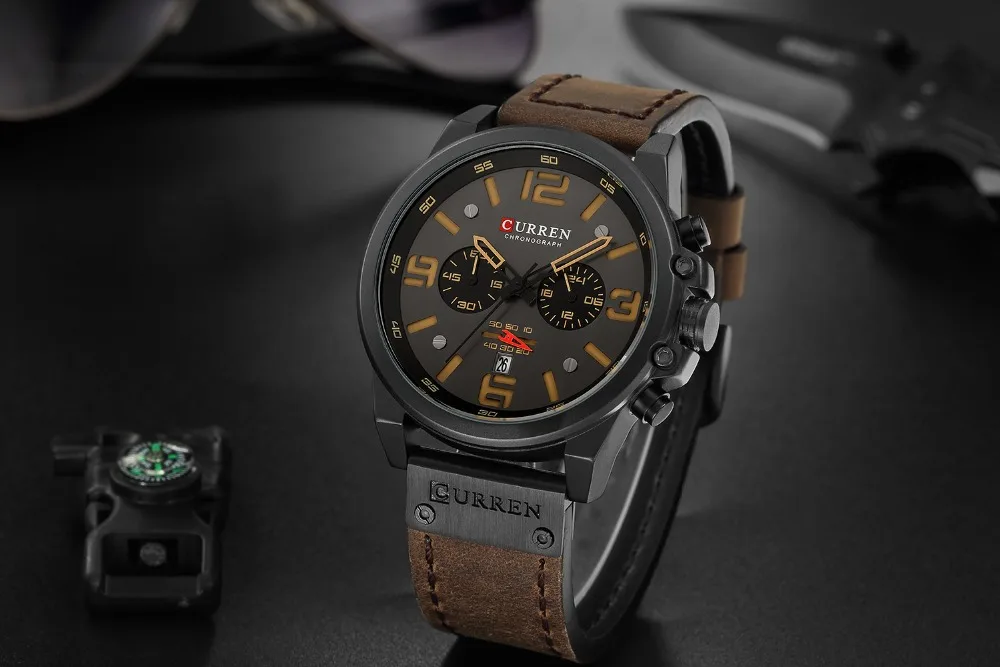 CURREN 8314 мужские часы Топ бренд класса люкс мужские военные спортивные наручные часы с хронографом кожаные кварцевые часы erkek saat часы подарки