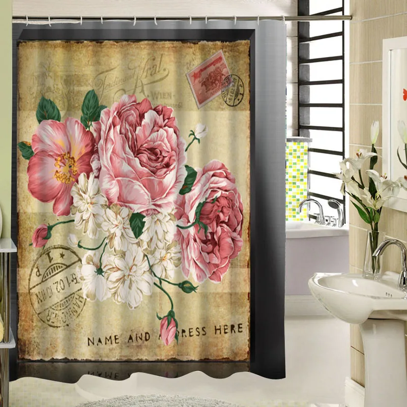 Классический штамп с розовыми и белыми цветами, винтажные дизайнерские занавески для душа, занавески для ванной комнаты, декор для ванной комнаты, высокое качество