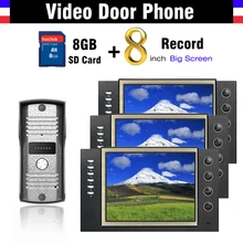 8″ Screen Video Recording Video door phone Intercom System Video Doorbell Doorphone Speakerphone Intercom 8G Card record video