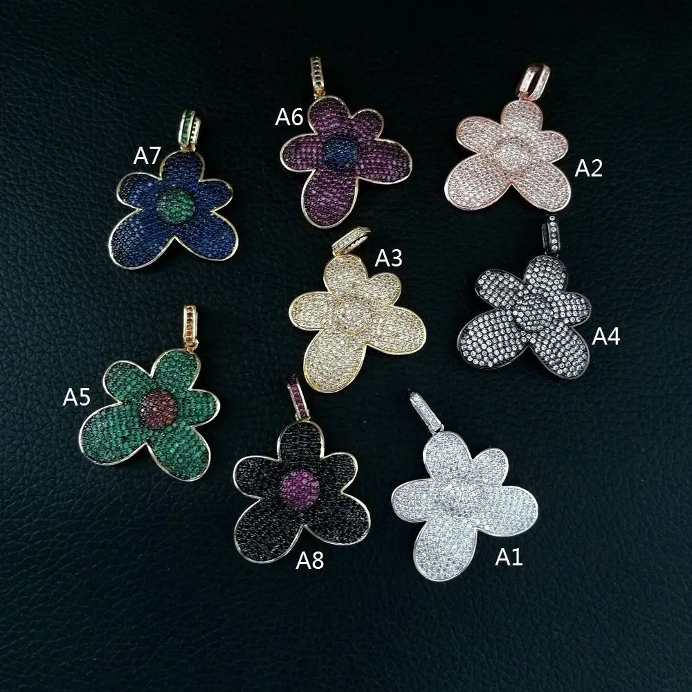 

CP083 Wholesale 1 pcs Mix color Shinning Micro Pave Flower Pendant 27*38mm