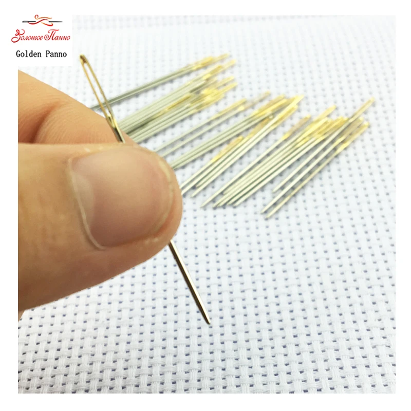 Prettyia 20 Pieces Sliver Gold Large-Eye Needles Embroidery Cross Stitch Needle Tool 28# 