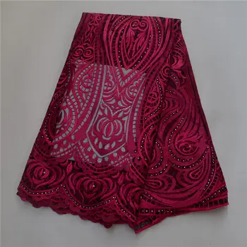 

Fuchsia Color Lace Fabric Sewing Supplies Wholesale African French Lace Fabric High Quality With Stones 30