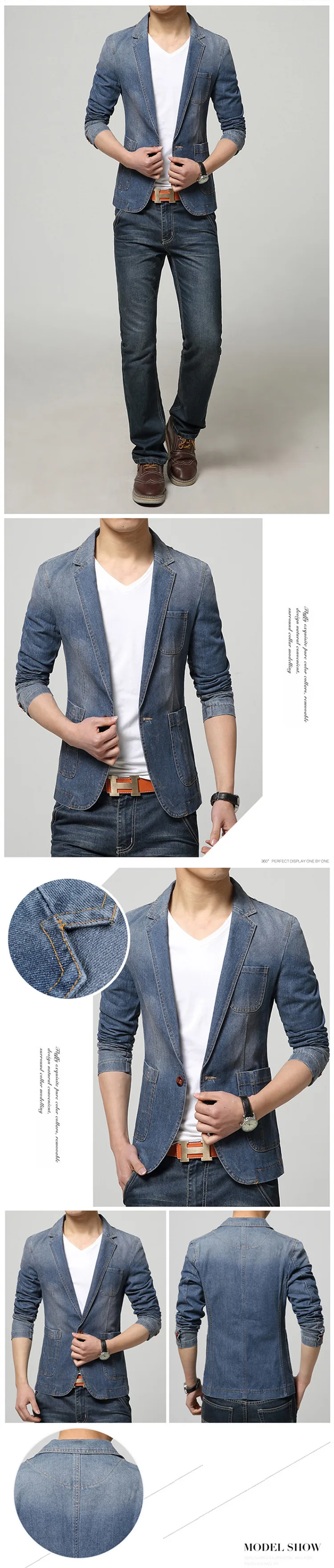 M-3XL Для мужчин Denim Blazer куртки Для мужчин пиджак Slim Fit Terno Blaser Masculino Jaquetas Для мужчин Костюмы Блейзер человек джинсы пальто