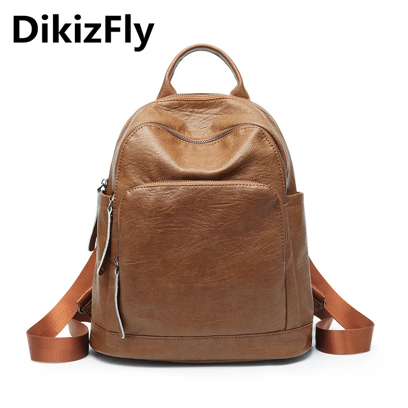 

DikizFly Fashion Backpacks Soft Leather Women Backpacks Casual Schoolbag Daypack Girls Daily Bag Vintage Mochila Casual Backpack