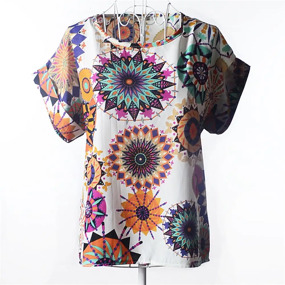 

Fashion Hot Sale Summer chiffon blouse casual Chiffon Women O-Neck Loose T-Shirt Print Short Sleeve Breathable Women Blouses