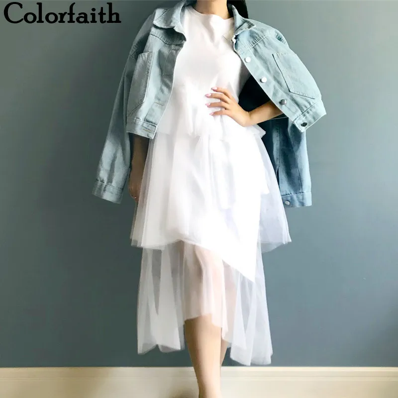 Женские новые уличные платья Colorfaith с пэчворком и высокой талией, сетчатые модные драпированные платья-миди для девочек для весны и лета, DR8062