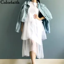 Женские новые уличные платья Colorfaith с пэчворком и высокой талией, сетчатые модные драпированные платья-миди для девочек для весны и лета, DR8062