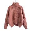 Suéter de cuello suelto para mujer manga corta de murciélago viento abrigo de lana gruesa ► Foto 3/5